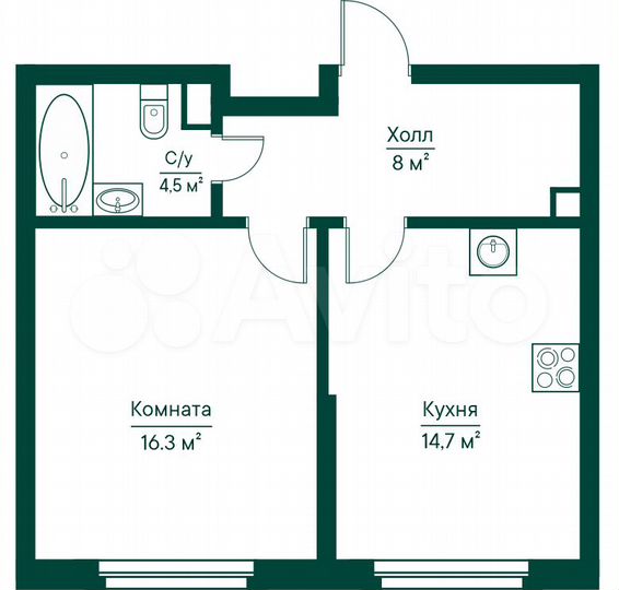 1-к. квартира, 43,7 м², 2/29 эт.