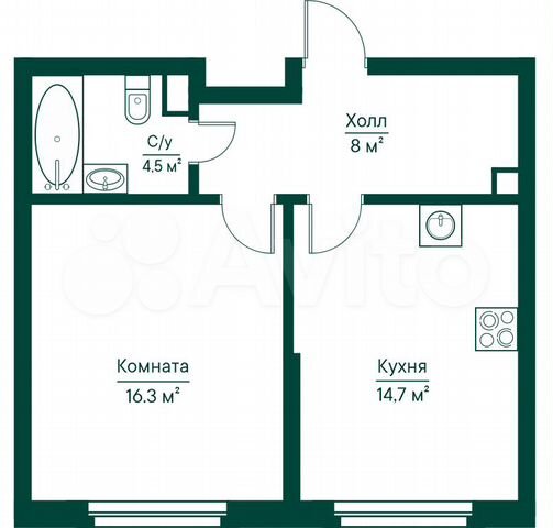 1-к. квартира, 43,7 м², 2/29 эт.