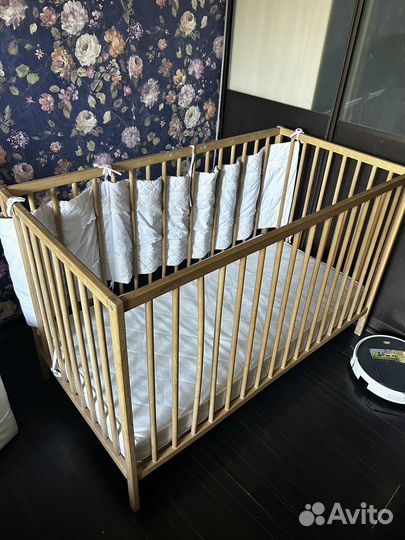 Детская кровать икея с матрасом и бортиком