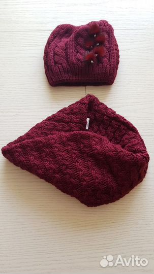 Комплект вязаная шапка и снуд норка