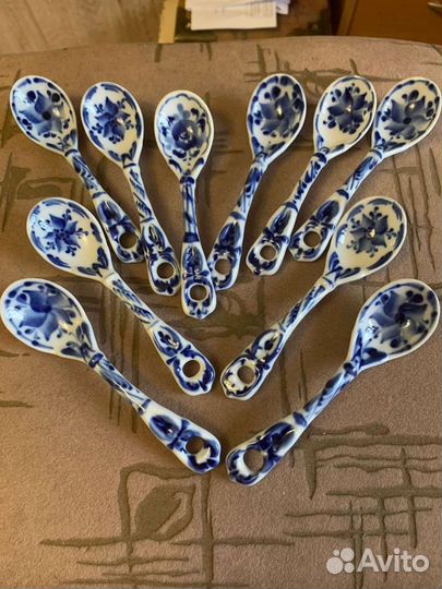 Ложка чайная.10шт.фарфор,гжель