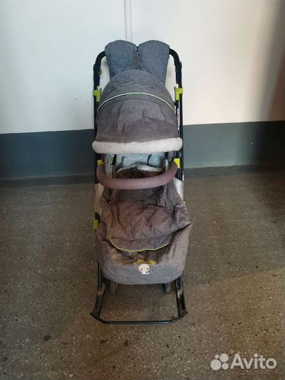 Санки коляска Ника 7-3 серый джинс