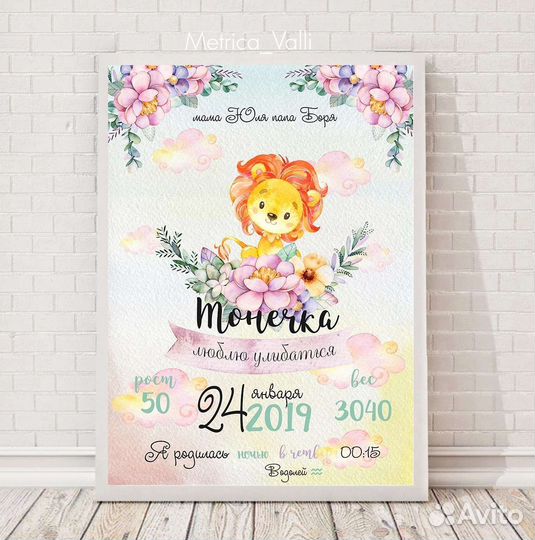 Метрика детская, постеры, коллажи