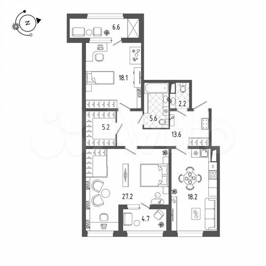 2-к. квартира, 109,7 м², 2/10 эт.