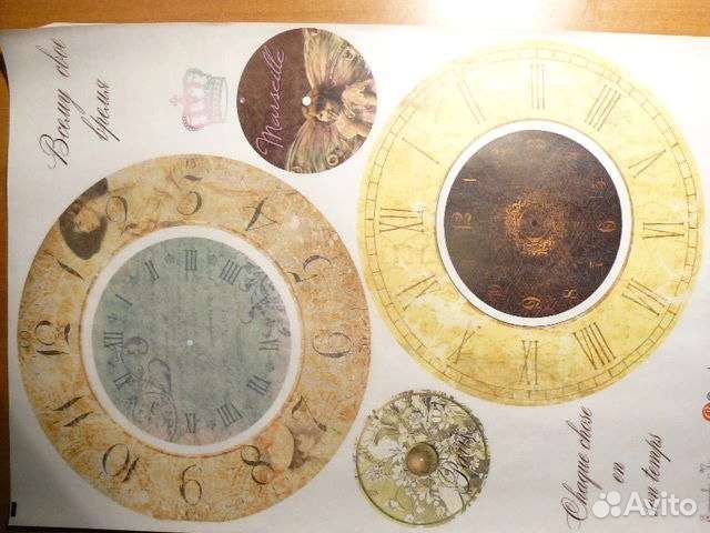 Циферблат часов, декупажная карта