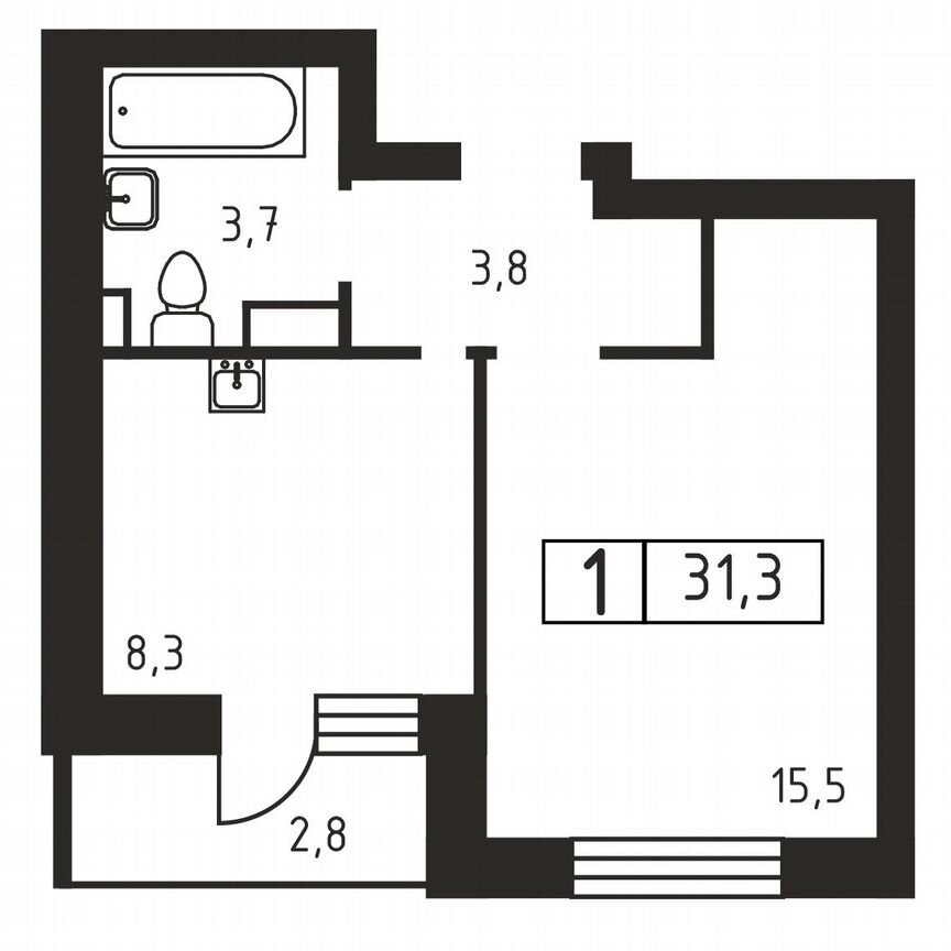 1-к. квартира, 31,3 м², 3/3 эт.