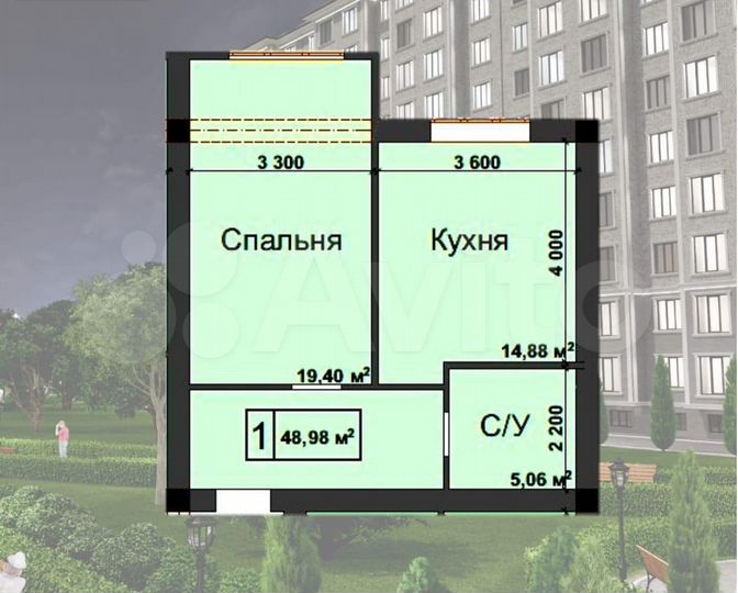 1-к. квартира, 49 м², 4/10 эт.