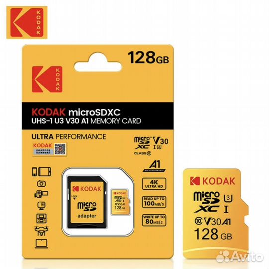 Карта памяти Micro SD 128GB Kodak + переходник