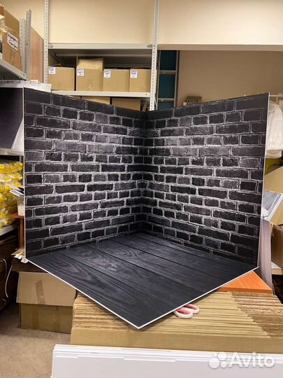 Угловой фон для фотосъёмки 3D Черный тёмный кирпич