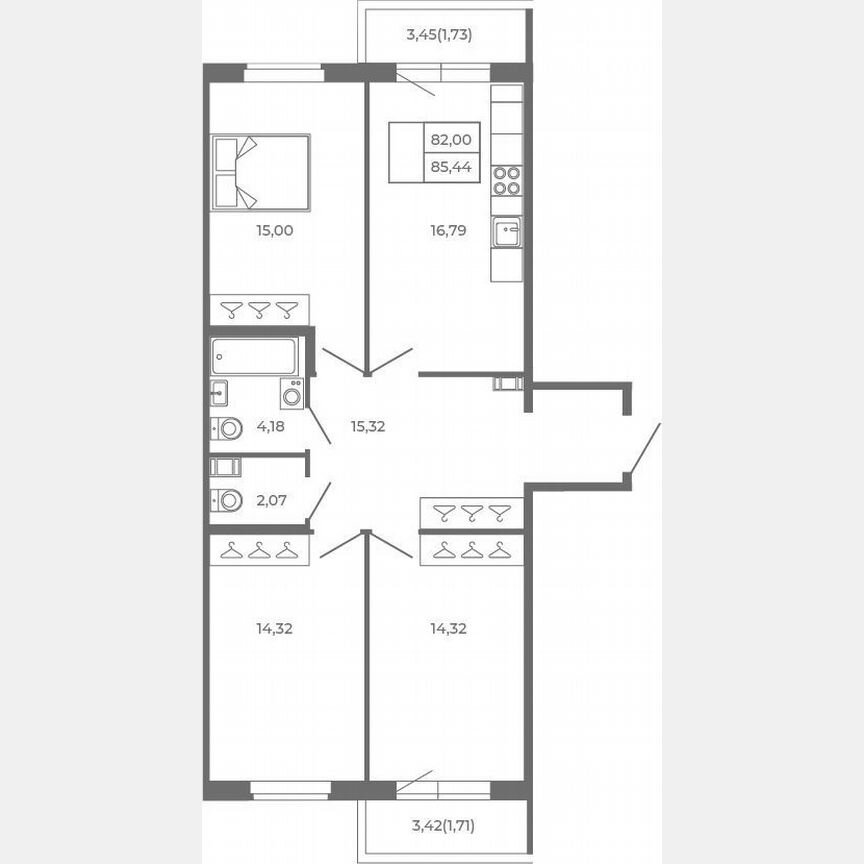 4-к. квартира, 82 м², 2/4 эт.