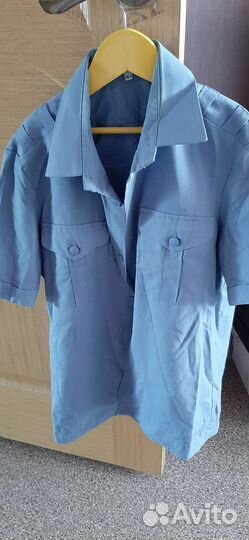 Рубашка военная белая голубая мужская