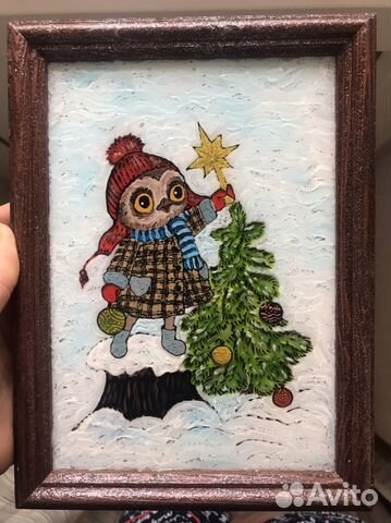 Ручная витражная роспись рамка, стекло, новогодняя
