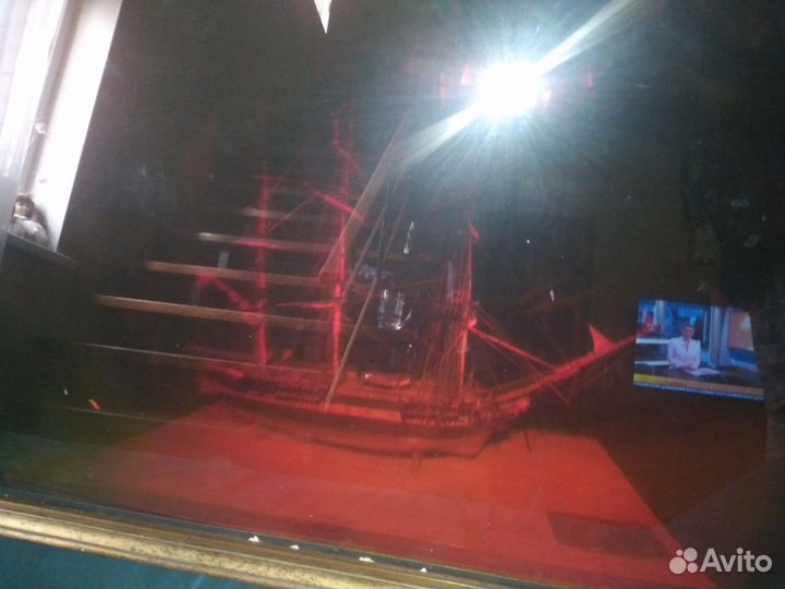 Антикварная картина панорама фригат