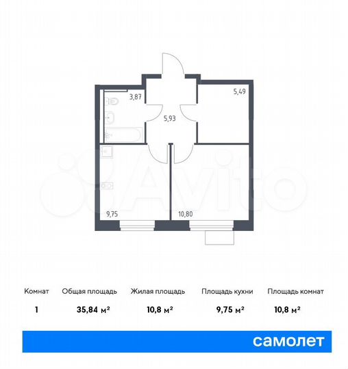 1-к. квартира, 35,8 м², 16/16 эт.