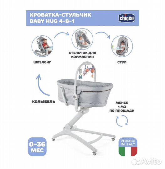 Кроватка, шезлонг, стульчик Chicco baby hug 4 в 1