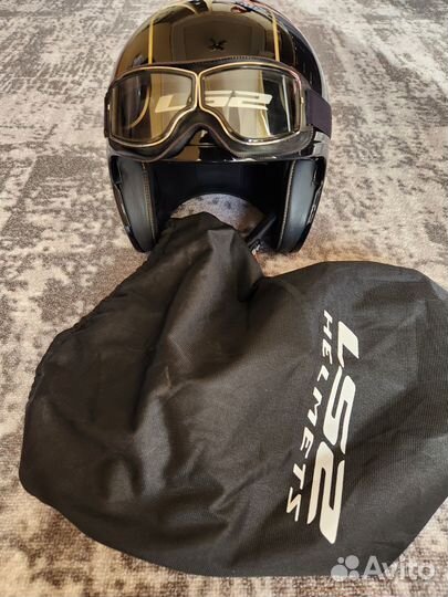 Шлем LS2 OF599 spitfire flier черно-золотой