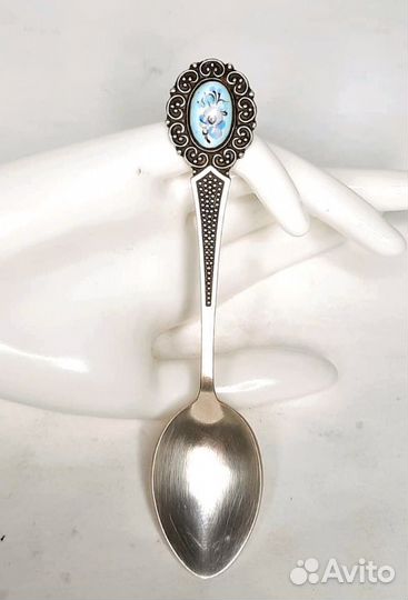 Мельхиоровая чайная ложка с финифтью. СССР