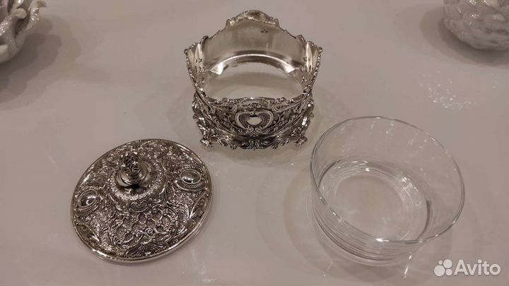 Сахарница с крышкой металл стекло