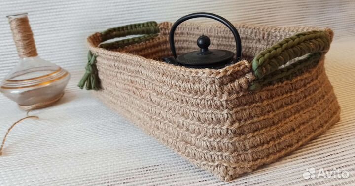 Поднос.Прямоугольная корзина. Корзина из джута