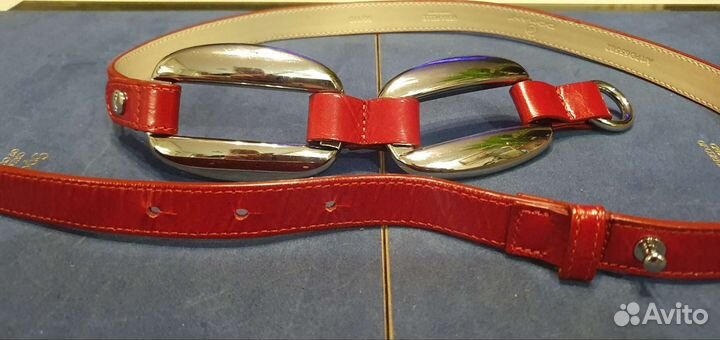 Кожаный ремень женский красный vera pelle