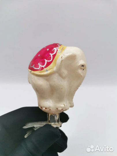 Ёлочная игрушка Слон на прищепке Стекло СССР