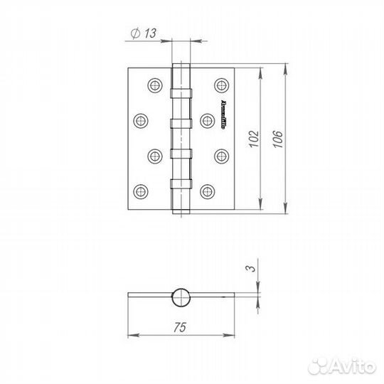 Петля IN4500UC-BL mwsc-33 102x75x3 inox304 итальян