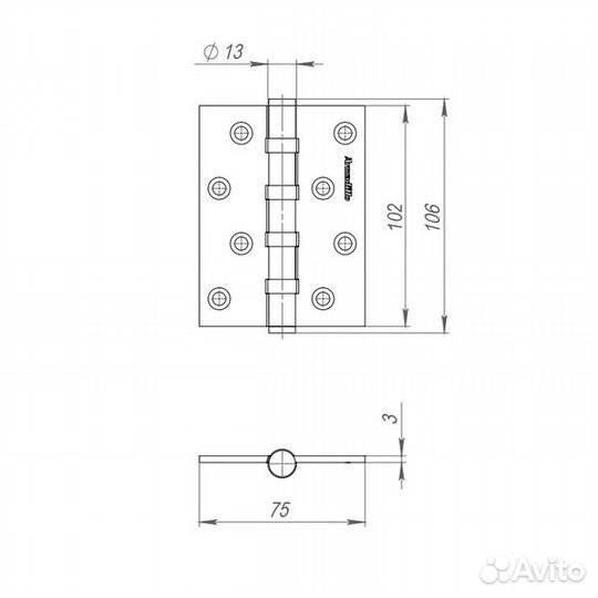 Петля IN4500UC-BL mwsc-33 102x75x3 inox304 итальян
