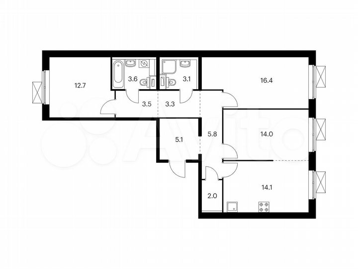3-к. квартира, 83,6 м², 8/16 эт.