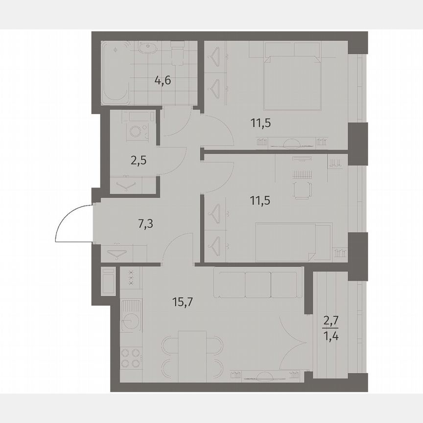 2-к. квартира, 54,4 м², 5/11 эт.