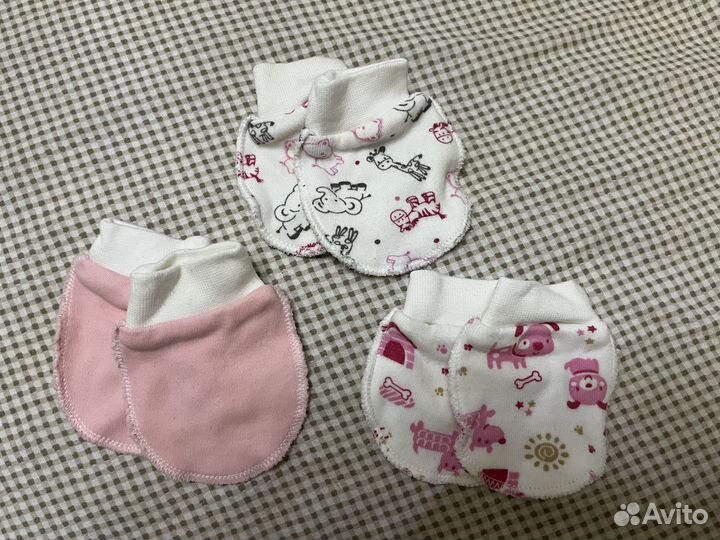 Чепчики для новорожденных 3 шт + рукавички 3 шт