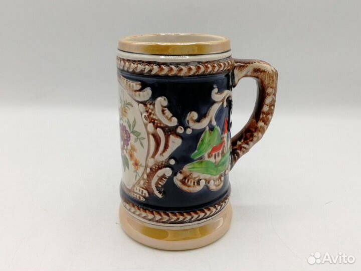 Кружка пивная 300 мл керамика рельеф Пейзаж Цветы