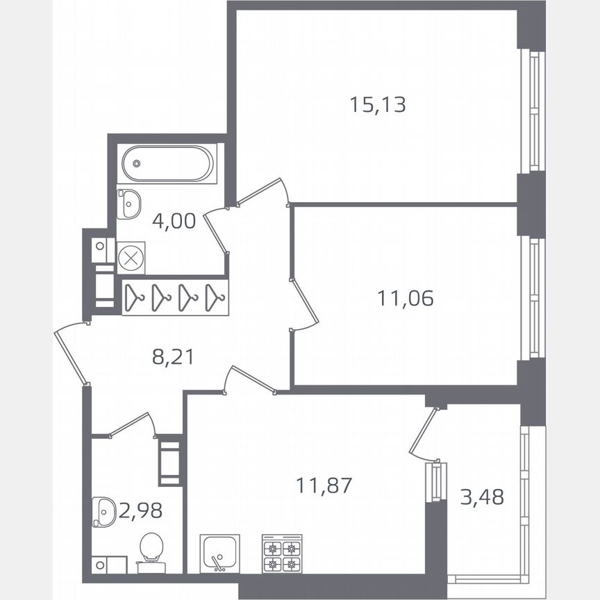 2-к. квартира, 55 м², 6/17 эт.
