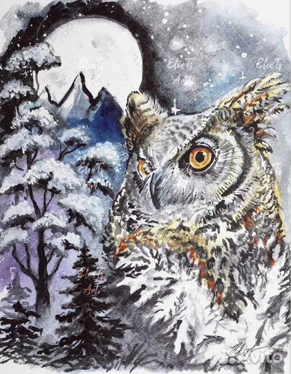 Картина акварелью Сова