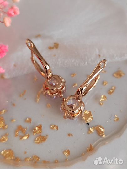 Серьги с цирконом покрытие золото 585 RG