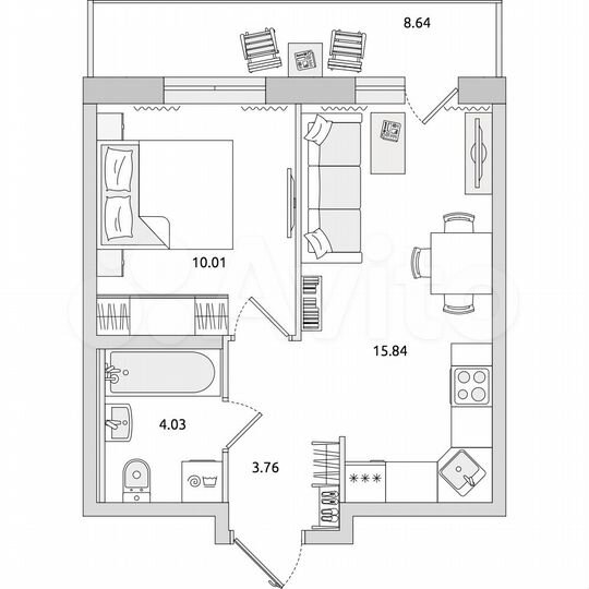 1-к. квартира, 42,3 м², 12/21 эт.