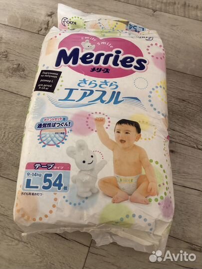 Подгузники merries L (9-14кг) 54шт