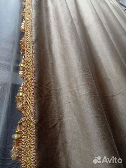 Бархатные шторы с бахромой,стекстеклярус,тюль