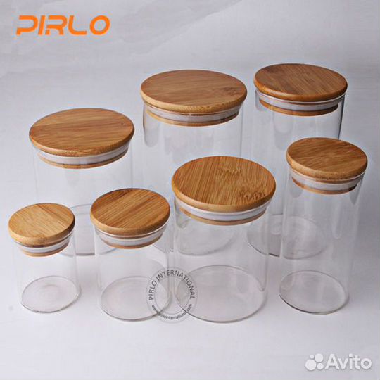 Банки стеклянные с деревянной бамбуковой крышкой
