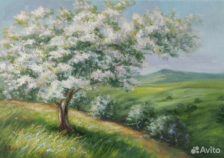 Картина Весенний пейзаж Цветущая яблоня Весна