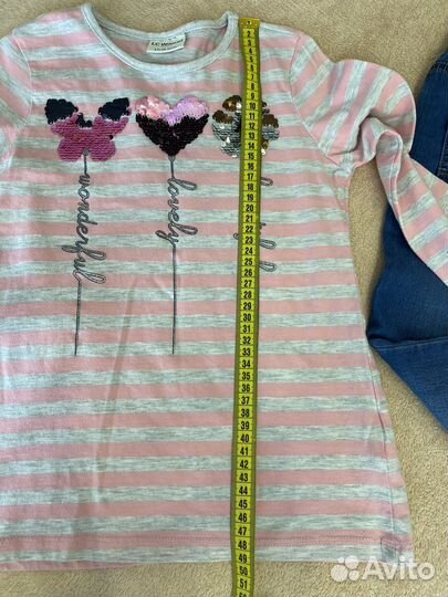 Комплект на девочку джинсы+лонгслив 128-134 см