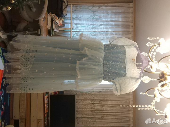 Платье Феи Снежинки Эльзы 120 см голубое накидка