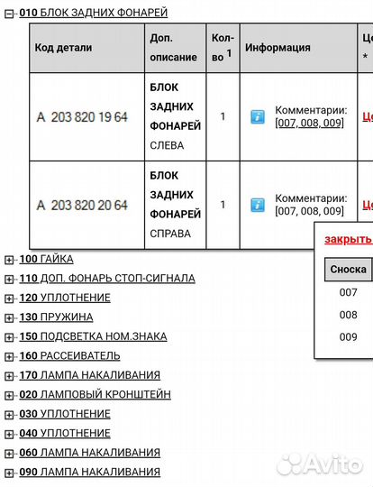 Задний фонарь Мерседес