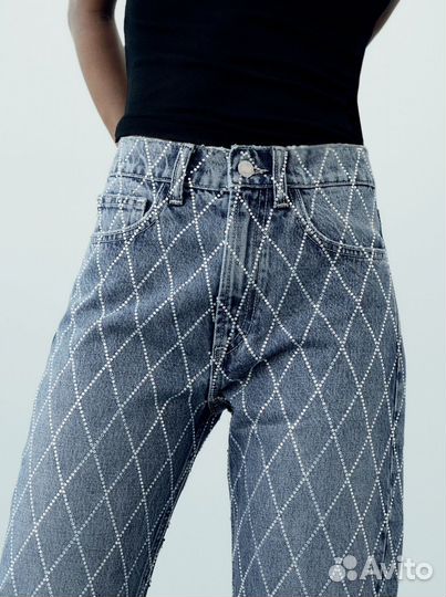 Zara джинсы со стразами