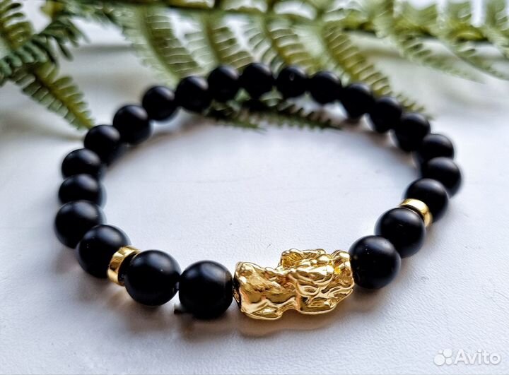 Браслет матовый агат, лев