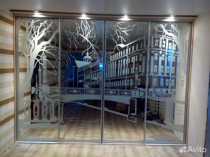 Брендирование на зеркале, стекле, логотип, орнамет