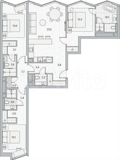3-к. квартира, 103,9 м², 10/22 эт.