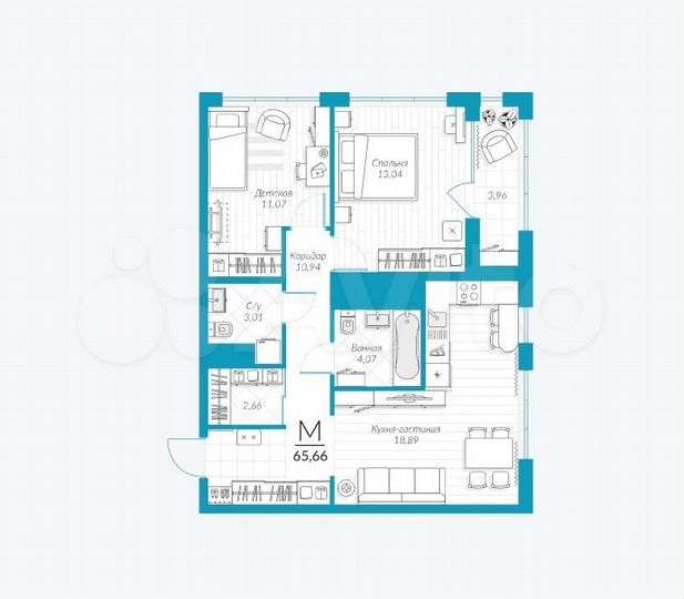 2-к. квартира, 65,7 м², 21/25 эт.