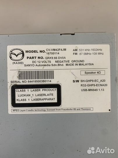 Штатная магнитола Mazda CX-5, 6 CV-VM42F4JM