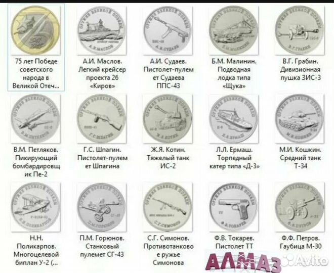 10 и 25 рублей 2019-2020 75 лет Победы Оружие Все