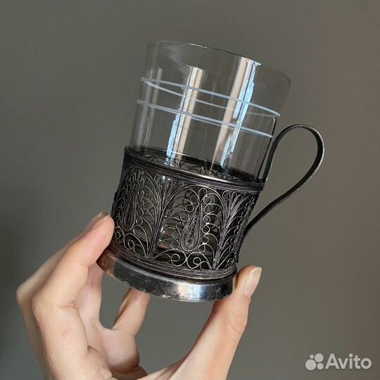 Подстаканники со стаканами мельхиор СССР кхи